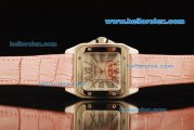 Cartier Santos 100 Swiss ETA 2671 Automatic Movement Steel Case with Silver Dial and Pink Leather Strap - 1:1 Original