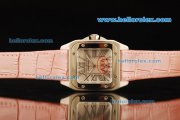 Cartier Santos 100 Swiss ETA 2671 Automatic Movement Steel Case with Silver Dial and Pink Leather Strap - 1:1 Original Cartier Santos 100 Swiss ETA 2671 Automatic Movement Steel Case with Silver Dial and Pink Leather Strap - 1:1 Original