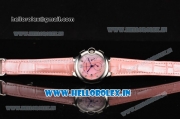 Cartier Ballon Bleu De Medium Chrono Miyota OS20 Quartz Steel Case with Pink Leather Strap Diamonds Markers and Pink MOP Dial