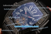 Franck Muller Conquistador Grand Prix Asia Automatic PVD Case with Black Leather Bracelet Black Dial and White Markers