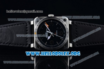 Bell&Ross BR 03-93 GMT Swiss ETA 2836 Automatic Steel Case with Black Dial Black Leather Strap