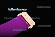 Hublot Big Bang Chronograph Quartz Movement White Dial with Purple Diamond and Purple Rubber Strap-Lady Size