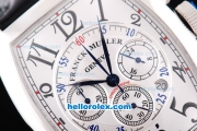 Franck Muller Casablanca Quartz Movement with White Dial and Silver Case-Leather Strap