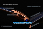 Cartier Rotonde De Swiss Quartz Rose Gold Case with Blue Leather Strap with White Guilloche Dial