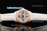 Chopard Happy Sport Swiss Quartz Movement Rose Gold Case with Diamond Bezel and White Leather Strap