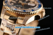 Rolex GMT Master II Asia 2813 Automatic Yellow Gold/Diamond Case with White Dot Markers and Diamond Bezel - ETA Coating