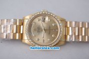 Rolex Day-Date Oyster Perpetual Automatic Full Gold with Gold Dial and Diamond Marking,Gold with Diamond Bezel-Big Calendar