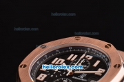 Audemars Piguet Royal Oak Quartz Working Chronograph Movement Rose Gold Case with Black Dial and Strap-White Marking