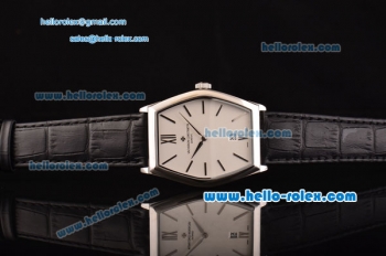 Vacheron Constantin Malte Miyota OS2035 Quartz Steel Case with Black Leather Strap White Dial Stick Markers