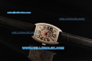 Franck Muller Casablanca Swiss Quartz Movement Diamond Dial with Arabic Numeral Markers and Black Leather Strap