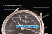 Rolex Cellini Time Asia 2813 Automatic Steel Case with Black Dial Black Leather Strap and Silver Markers