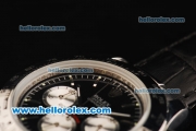 Rolex Daytona Chronograph Quartz Movement Steel Case with Black Dial and Black Leather Strap