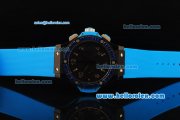 Hublot Big Bang Chronograph Swiss Valjoux 7750 Automatic Movement PVD Case with Blue Diamond Bezel and Blue Rubber Strap