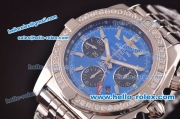 Breitling Chronomat B01 GMT Swiss Valjoux 7750 Automatic Steel Case/Strap with Diamond Bezel and Blue Dial