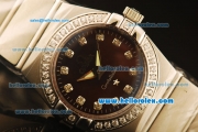 Omega Constellation Swiss Quartz Steel Case with Diamond Bezel and Black MOP Dial-Diamond Markers