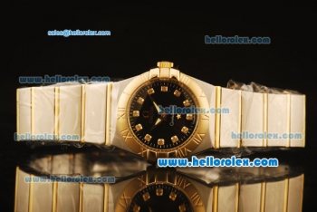 Omega Constellation Swiss Quartz Steel Case with Gold Bezel and Black Dial-Diamond Markers