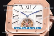Cartier Santos Tourbillon Asia Automatic Rose Gold Case with White Dial and Brown Leather Strap - Roman Numeral Markers