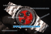 Rolex Daytona Vintage Chrono Miyota OS20 Quartz Steel Case/Bracelet with Silver Markers and Red Dial - Black Inner Bezel