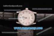 Omega De Ville Prestige Miyota Quartz Steel Case with White MOP Dial Diamonds Bezel and Black Leather Strap Omega De Ville Prestige Miyota Quartz Steel Case with White MOP Dial Diamonds Bezel and Black Leather Strap