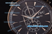 IWC Portuguese Chrono Japanese Miyota OS10 Quartz PVD Case with Black Leather Strap and Black Dial Stick Markers