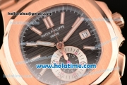Patek Philippe Nautilus Chrono Swiss Valjoux 7750 Automatic Full Rose Gold with Black Dial an Whtie Stick Markers 1:1 Original (BP)