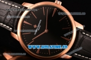 Vacheron Constantin Patrimony Miyota 9015 Automatic Rose Gold Case with Black Dial Black Leather Strap and Rose Gold Stick Markers