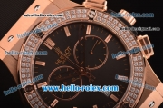 Hublot Classic Fusion Chronograph Miyota Quartz Rose Gold Case - Diamond Bezel with Grey Dial and Black Rubber Strap - 7750 Coating