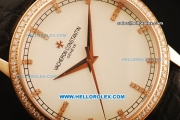 Vacheron Constantin Malte Swiss ETA 2836 Automatic Rose Gold Case with Rose Gold Diamond Bezel and White Dial-Alligator Strap