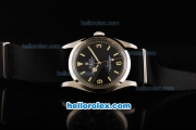 Rolex Explorer Automatic Movement Steel Case with Black Dial-Yellow Markers and Black Nylon Strap