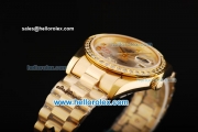 Rolex Datejust Oyster Perpetual Automatic Movement Gold Case with Gold Roman Numeral Markers and Diamond Bezel