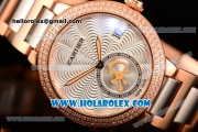 Cartier Rotonde De Miyota Quartz Rose Gold/Steel Case with Silver Dial and Diamonds Bezel