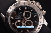 Rolex Daytona Asia 3836 Automatic Steel Case with Black Dial - Stick Markers and Black Rubber Strap - 7750 Coating