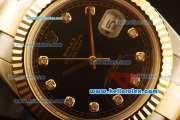 Rolex Datejust II Swiss ETA 2836 Automatic Full Steel with Yellow Gold Bezel and Black Dial-Diamond Markers/Two Tone Strap