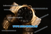 Cartier Ballon Bleu De Chrono Swiss Valjoux 7750 Automatic Yellow Gold Case with Black Dial and Yellow Gold Bracelet - (H)