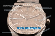 Audemars Piguet Royal Oak 33MM Miyota Quartz Steel Case/Bracelet with Grey Dial Stick Markers and Diamonds Bezel (EF)