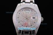 Rolex Day-Date Oyster Perpetual Automatic Full Diamond Bezel and Dial,Blue Round Bead Marking and Big Calendar