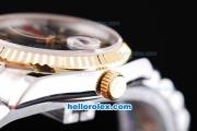 Rolex Datejust New Model Oyster Perpetual Two Tone with Gold Bezel and Black Rolex Logo Dial