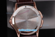 Patek Philippe Classic Quartz Brown Dial and Rose Gold Bezel with White Marking and Brown Leather Strap