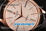 Rolex Cellini Time Asia 2813 Automatic Rose Gold Case with Black Leather Strap and White Dial (BP)