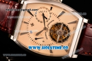 Vacheron Constantin Malte Tourbillon Power Reserve Swiss Tourbillon Manual Winding Steel Case with Beige Dial Stick Markers and Brown Leather Strap