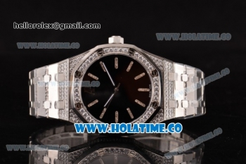 Audemars Piguet Royal Oak 41 Asia 2813 Automatic Diamonds/Steel Case with Black Dial Diamonds Bezel and Stick Markers (EF)