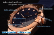 Omega Constellation Swiss ETA Quartz Rose Gold Case with Blue Dial and Blue Rubber Strap