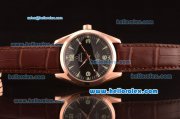 Omega Railmaster Swiss ETA 2836 Automatic Rose Gold Case with Black Dial and Brown Leather Strap