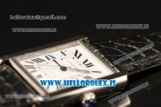 Cartier Ronde TANK SOLO Steel Square Case Equipment Ronda 763 1:1 Clone White Dial With Brown Leather