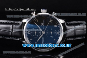 IWC Portuguese Chrono Swiss Valjoux 7750 Automatic Steel Case with Black Dial Arabic Number Markers and Black Leather Strap (ZF)