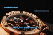 Hublot Big Bang Chronograph Swiss Quartz Movement Black Dial with Diamond Bezel and Black Rubber Strap-Lady Model