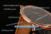 Patek Philippe Calatrava Miyota OS2035 Quartz Rose Gold Case with Black Dial and Stick Markers