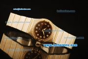 Omega Constellation Swiss Quartz Steel Case with Diamond Bezel and Brown Dial-Two Tone Strap