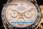 Rolex Daytona Chrono Swiss Valjoux 7750 Automatic Yellow Gold Case with Ceramic Bezel Rubber Strap and White Dial - Stick Markers (BP)