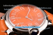 Cartier Ballon Bleu Swiss Quartz Steel Case with Orange Leather Strap White Markers and Orange Dial